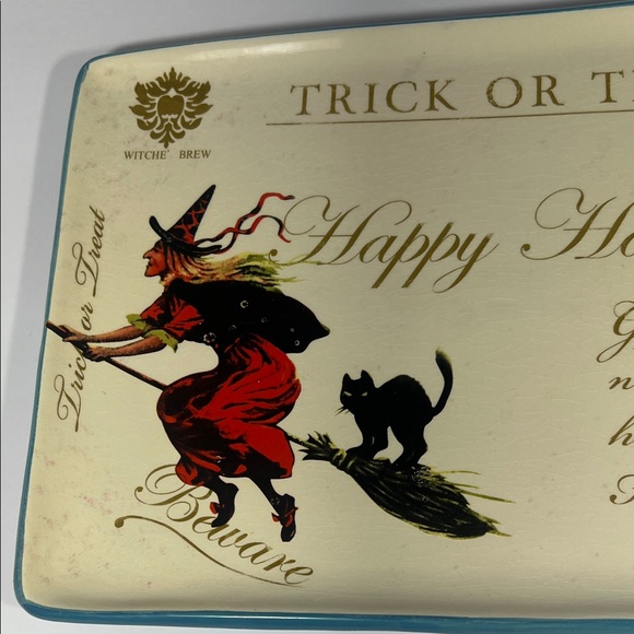 Vintage Looking Halloween Trick or Treat Rectangular Serving Plate 13x8 1/2 - Picture 4 of 5